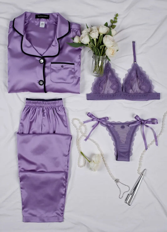Sexy Night Suit & Bra Penty Set Combo for Women's